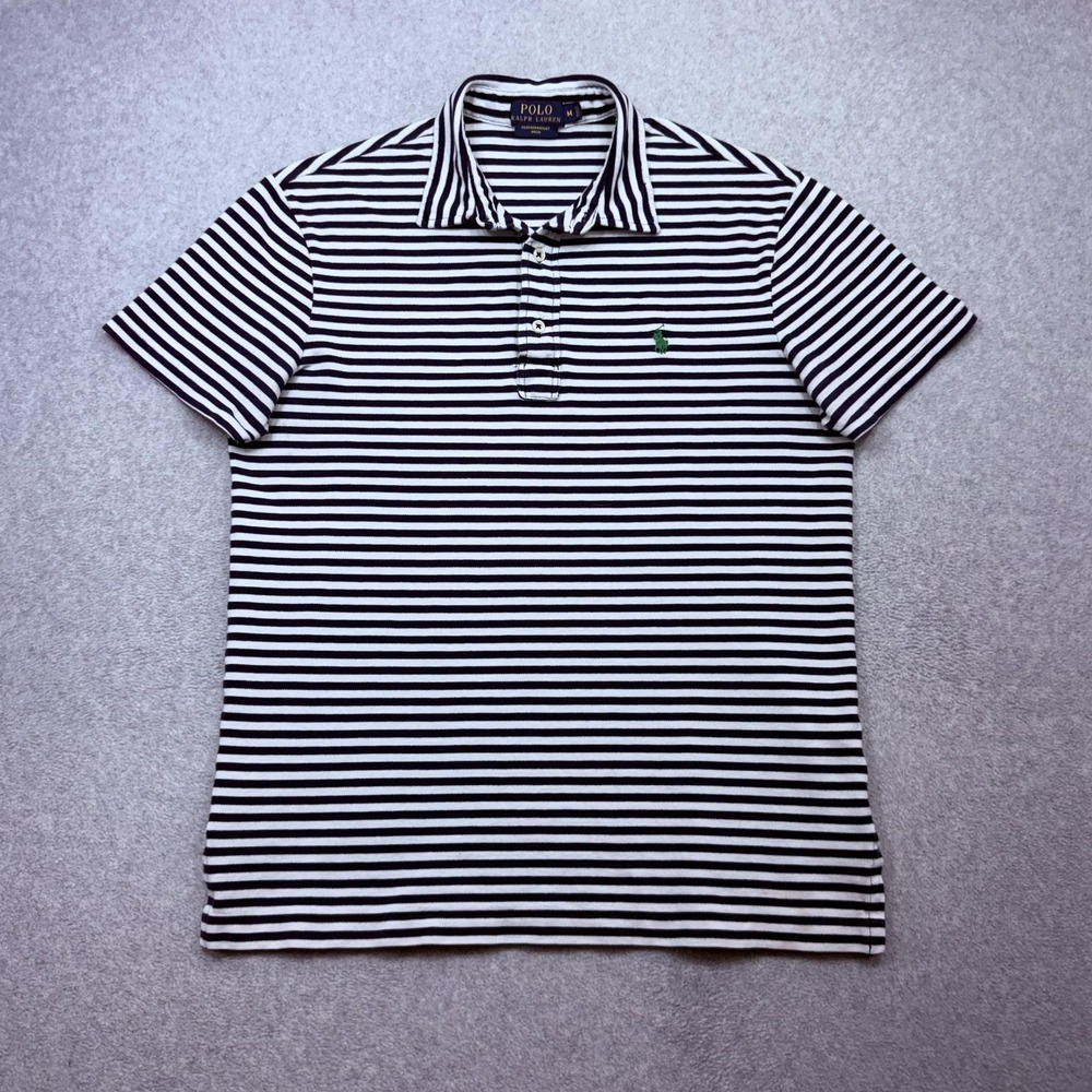 Ralph Lauren Featherweight Mesh Polo Shirt Mens Medium Blue Stripe Cotton Casual